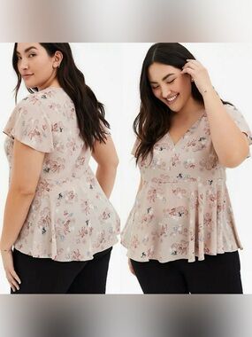 Torrid Disney Bambi Georgette Flutter Sleeve Peplum Top Plus Size 5 / 5X / 28